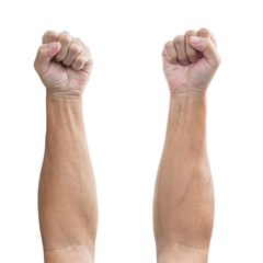 Man hand with a fist isolated on a white background