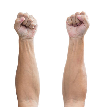 Man hand with a fist isolated on a white background