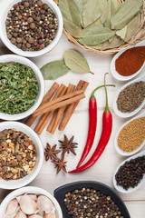 Colorful herbs and spices selection