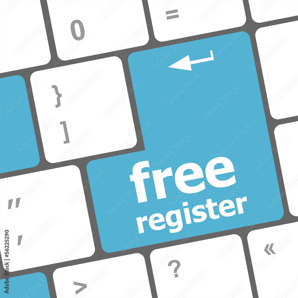 Poster free register computer keyboard key showing internet concept