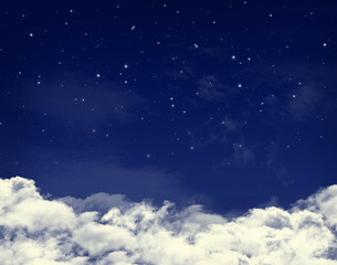 Clouds and stars in a night blue sky