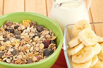 Delicious and healthy cereal in bowl with milk
