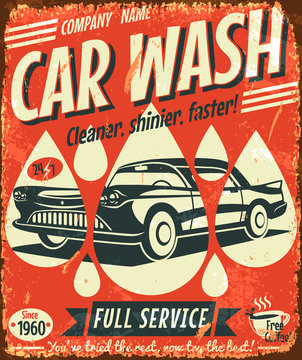 Retro car wash sign. Vector illustration.