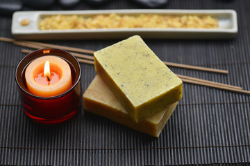Salt in with long bowl ,candle ,soap at spa