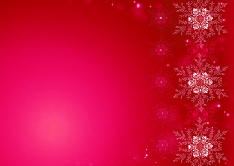 Snowflakes on red snow background. Space for text