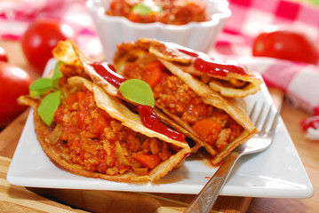 pancakes with minced meat and vegetables