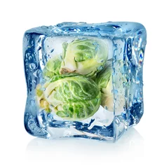 Foto auf Acrylglas Im Eis Rosenkohl in Eiswürfel