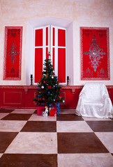 Christimas  interior in red vintage room