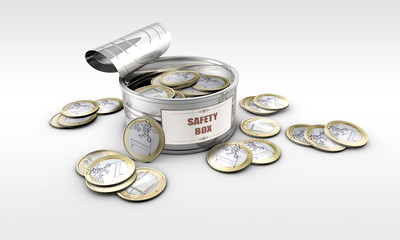 tin can with coins inside
