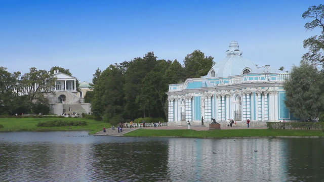 Pavilion "Grotto" on bank of Big pond of Catherine Park.Pushkin