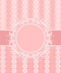 Pink frame with a ribbon on a gentle floral background. Space fo