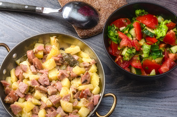 Fried potato with meat