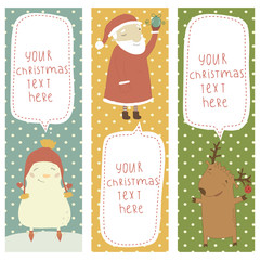 A set of Christmas and New Year banners. Santa,Snowman, Rudolph.