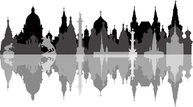 cathedrals and reflections isolated on white