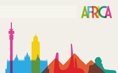 Diversity monuments of Africa, famous landmark colors transparen