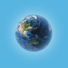 Planet earth with some clouds over a blue background
