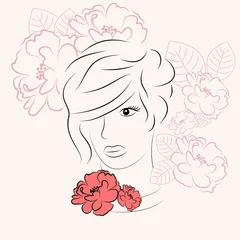  Abstract vrouwengezicht in bloemen - vectorachtergrond © Larysa Diachenko