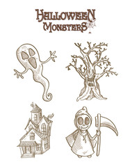 Fototapeta premium Halloween Monsters spooky characters set EPS10 file.