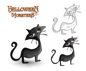 Halloween monsters spooky back cat illustration EPS10 file