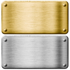 Silver and gold metal plates isolated