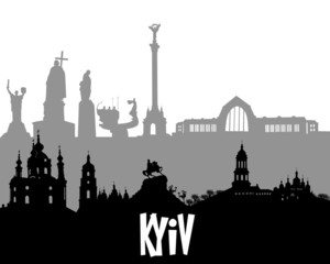 Obraz premium black and gray silhouette of Kyiv