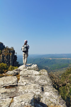 Woman tourist in Blyde river canyon, hiking in South Africa