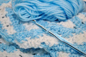 Crocheting a Baby Blue and White Blanket