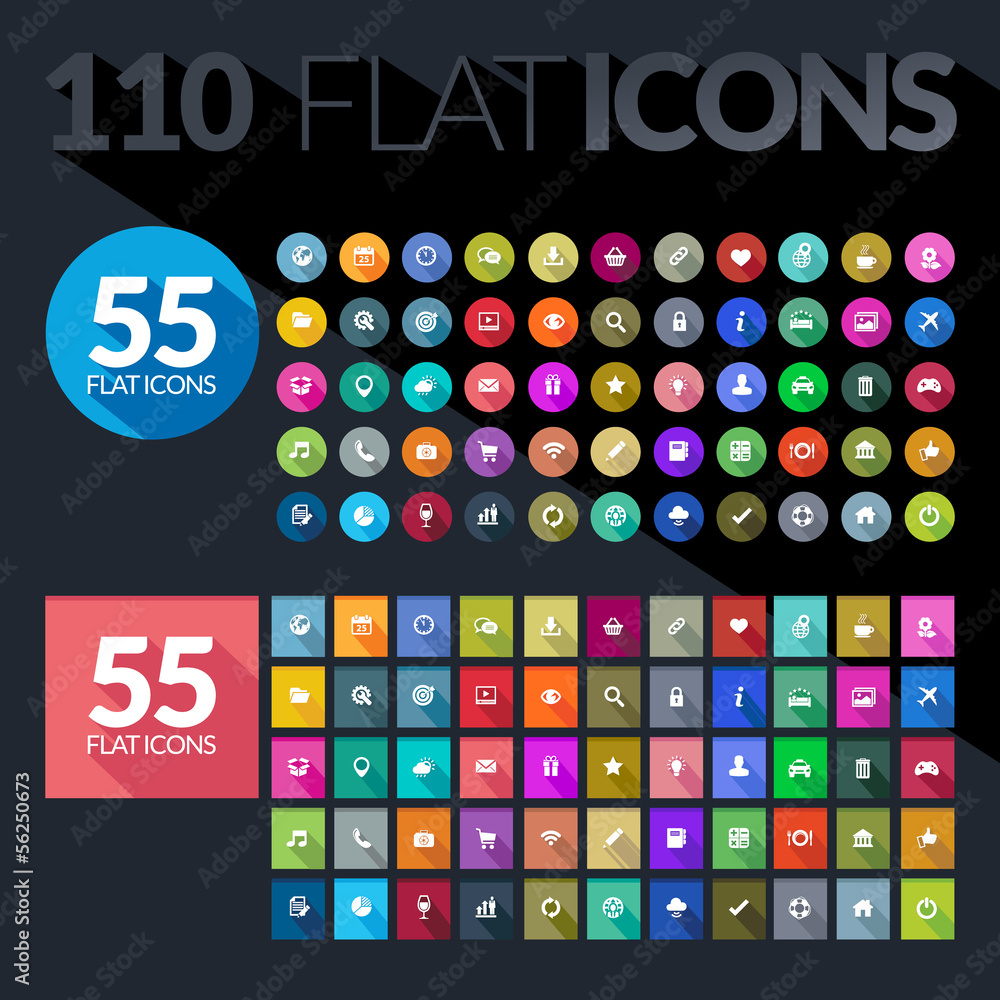 Poster set of flat icons for mobile app and web