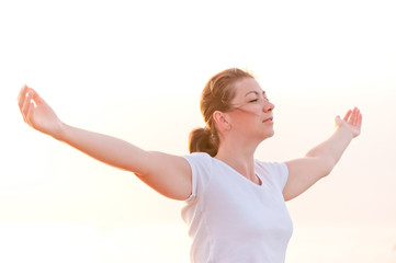 beautiful young girl with outstretched hands free
