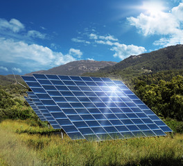 Solar energy panel collectors reflecting sun