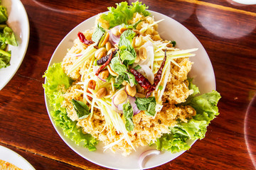 Crispy catfish salad with green mango and vegetable