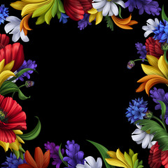 flowers frame isolated on black background