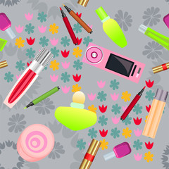 Seamless pattern with cosmetics