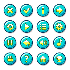 Blue and yellow round buttons