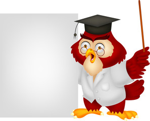 Owl teacher cartoon with blank sign