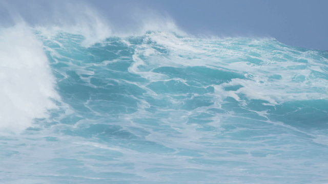 White Topped Giant Surfing Waves Close Up Slow Motion 