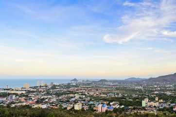 Fototapeta na wymiar Colorful sky over the Hua Hin city