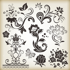 Floral vintage vector design elements. Set 25.