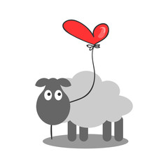 Cute lamb holding a heart balloon