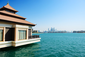 The view from luxury villa on Palm Jumeirah man-made island on c - 56257879