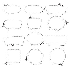 Scissors cutting speech bubbles. Vector illustration.