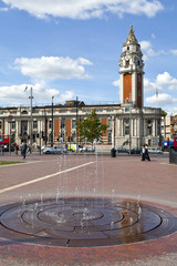 Windrush Square and Lambeth Town Hall in Brixton, London.