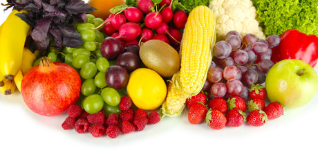 Naklejka na ściany i meble Different fruits and vegetables on white background