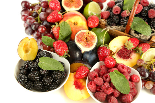 Assortment of juicy fruits and berries, close-up