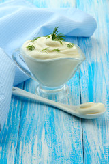 Sour cream on table close-up