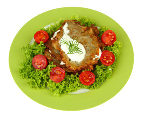 Potato pancakes on plate, isolated on white