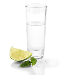 Tequila in glass isolated on white