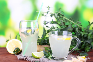 Glass and cup of tea with ginger