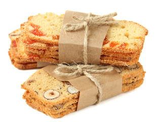 Biscotti with  nuts and candied fruits, isolated on white