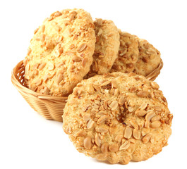 Homemade cookies with peanuts, isolated on white